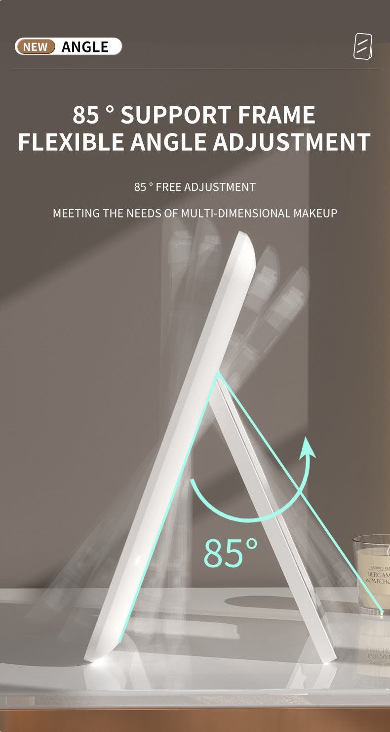 Pink Professional LED Vanity Mirror - 3 Color Lights, Stepless Dimming & Adjustable Rotating Stand, USB-C Rechargeable 5