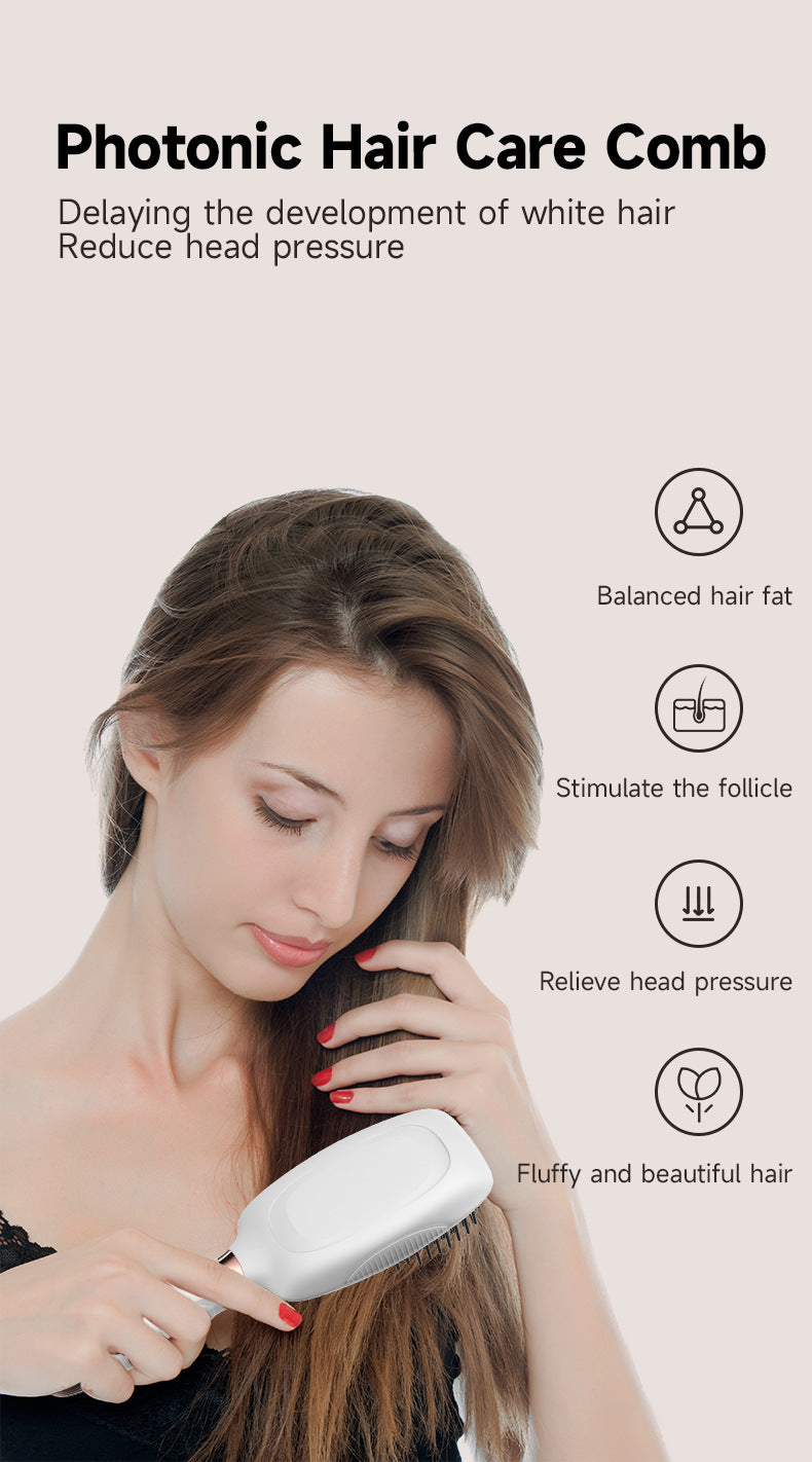 White Advanced 3-in-1 Scalp & Hair Care Massage Comb - Red Light Therapy, EMS Microcurrent & Vibration for Healthy Hair Growth 3