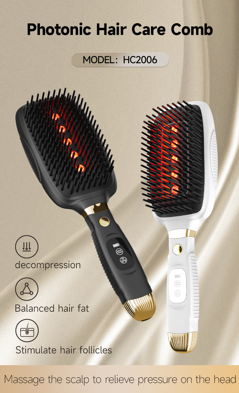 Black Advanced 3-in-1 Scalp & Hair Care Massage Comb - Red Light Therapy, EMS Microcurrent & Vibration for Healthy Hair Growth