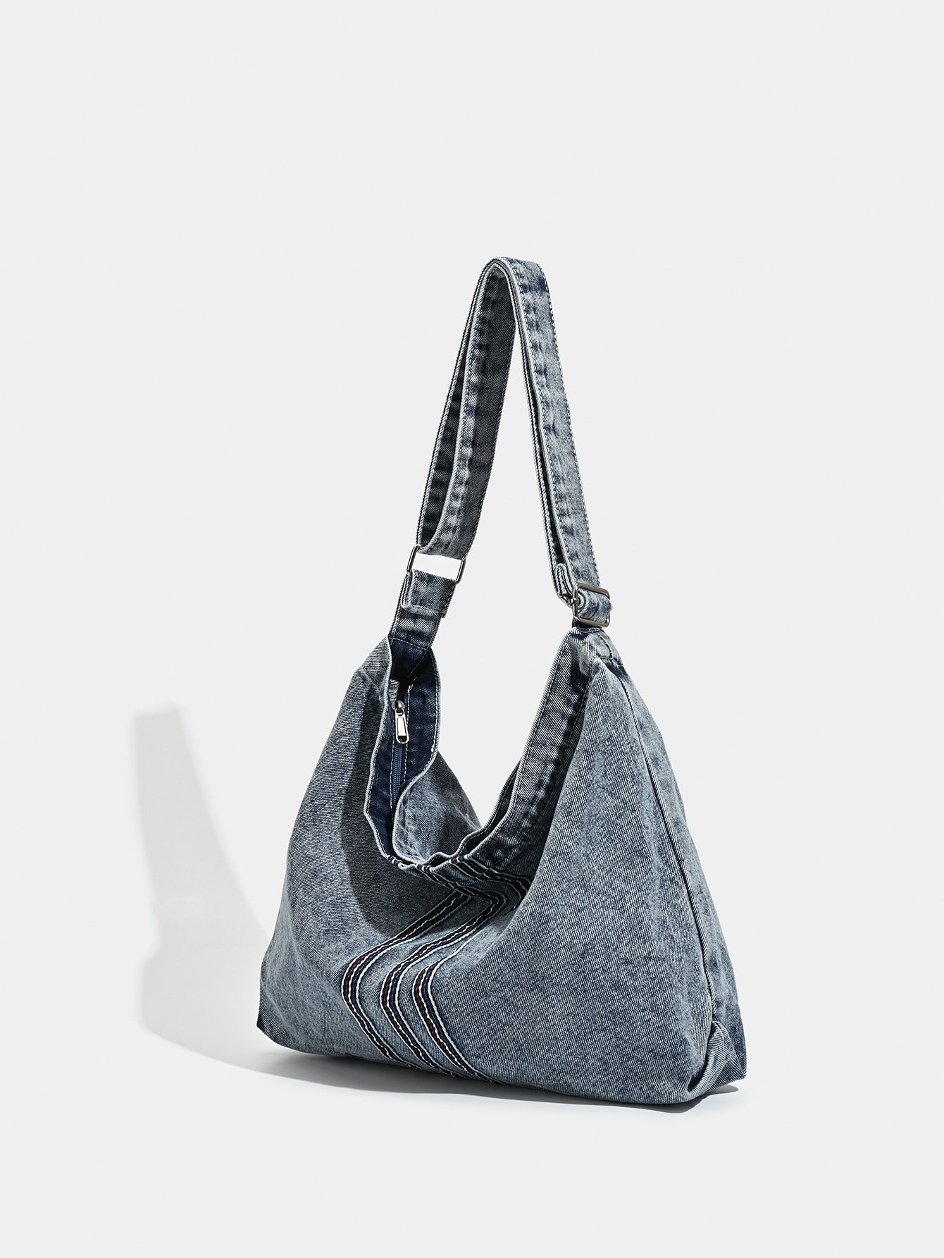 Blue Retro Washed Denim Hobo Bag - Large Capacity Shoulder & Crossbody Tote for Casual Everyday & Commute 3