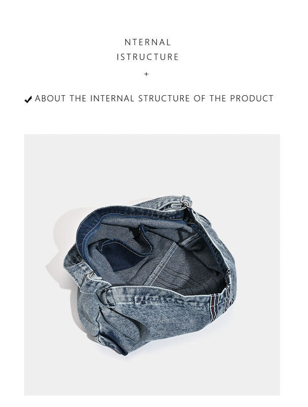 Blue Retro Washed Denim Hobo Bag - Large Capacity Shoulder & Crossbody Tote for Casual Everyday & Commute 6