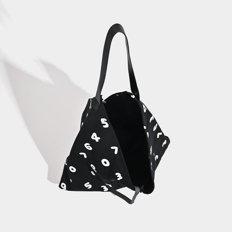 Black and White Chic Number Print Canvas Tote Bag - Lightweight Polyester Shoulder Bag for Everyday Essentials & A4 3