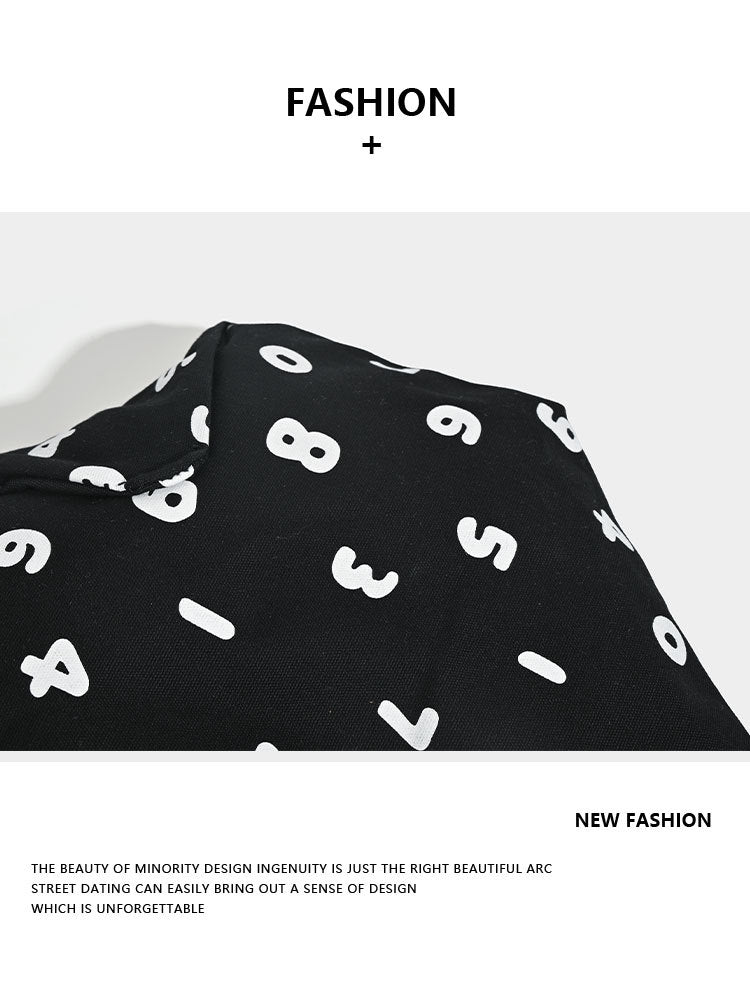 Black and White Chic Number Print Canvas Tote Bag - Lightweight Polyester Shoulder Bag for Everyday Essentials & A4 4