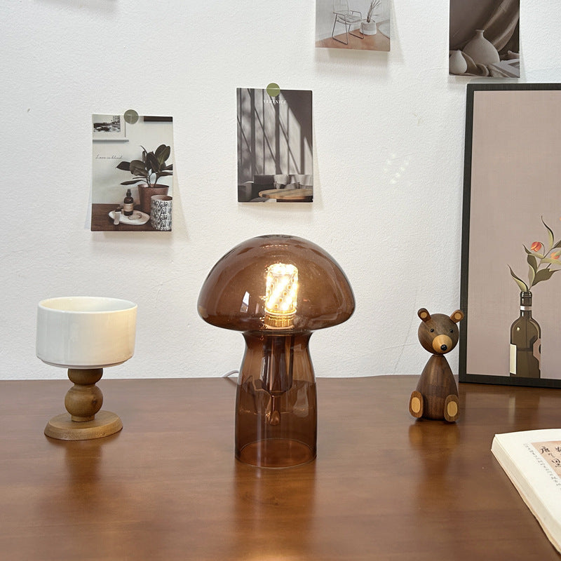 Brown Charming Retro Glass Mushroom Table Lamp - Vintage Nordic Style Bedside Light 3