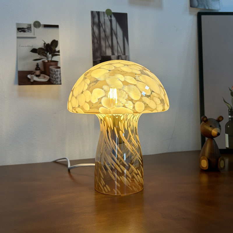 Yellow Charming Retro Glass Mushroom Table Lamp - Vintage Nordic Style Bedside Light 3