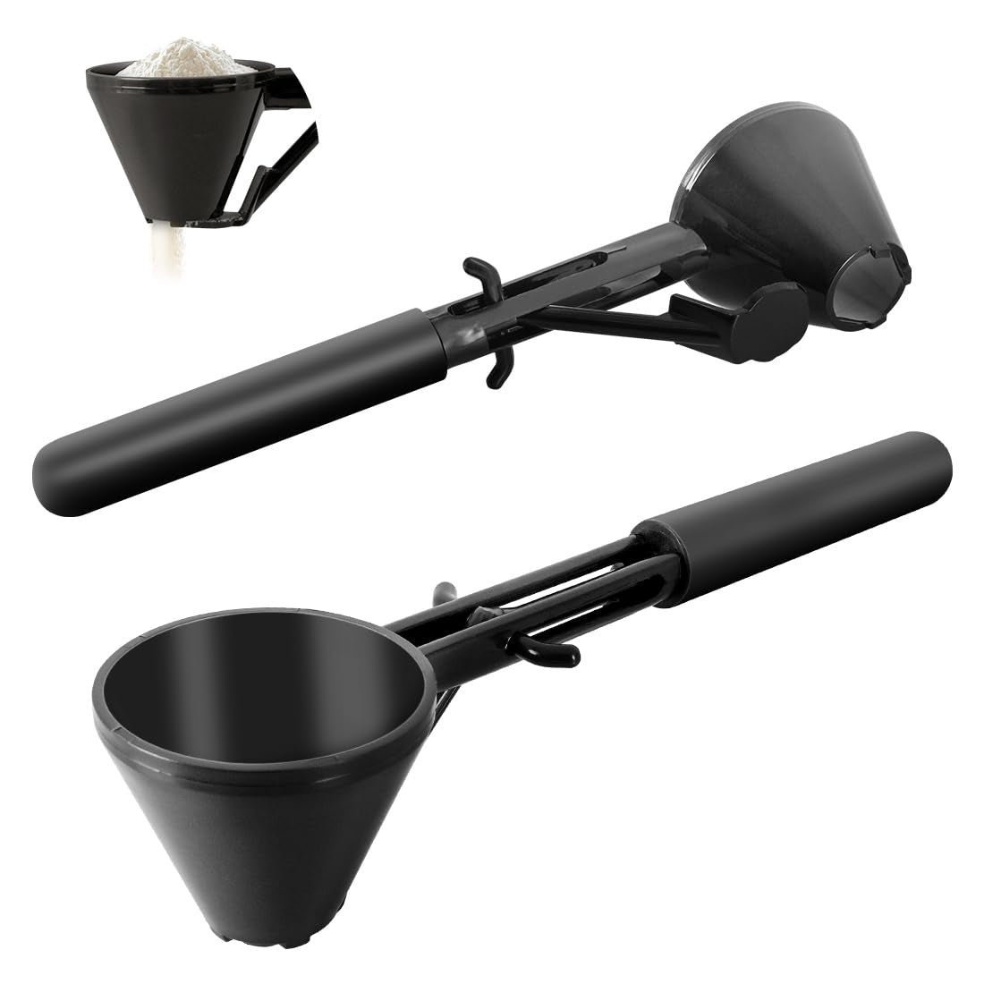 Black 2-Pack No-Spill Sliding Scoop & Funnel - Mess-Free for Protein Powder, Coffee, Formula 4