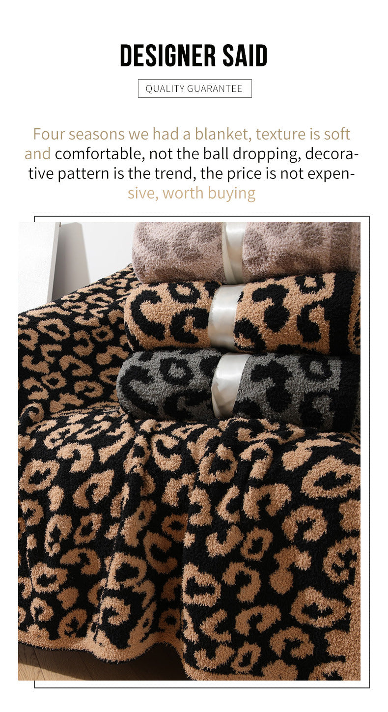 Beige Luxurious Leopard Print Knit Throw Blanket - Ultra-Soft Jacquard Plush for Sofa, Bed & Cozy Comfort (130x150cm) 5