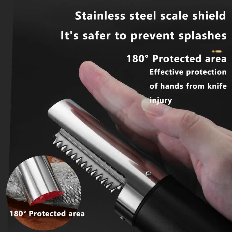 Black Cordless Electric Fish Scaler - Rechargeable 3000mAh Power, Stainless Steel Blade, Mess-Free Fish Cleaning Tool 6