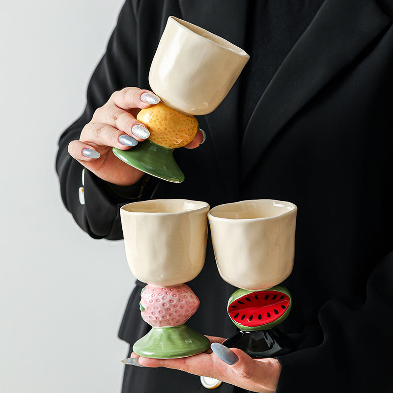 Pink Whimsical Strawberry Stem Ceramic Goblet - 150ml Hand-Painted Strawberry Design, Unique Coffee & Drinkware Gift with Box 4