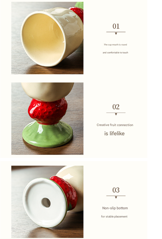 Pink Whimsical Strawberry Stem Ceramic Goblet - 150ml Hand-Painted Strawberry Design, Unique Coffee & Drinkware Gift with Box 6