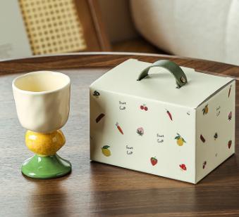 Yellow Whimsical lemon Stem Ceramic Goblet - 150ml Hand-Painted  lemon Design, Unique Coffee & Drinkware Gift with Box