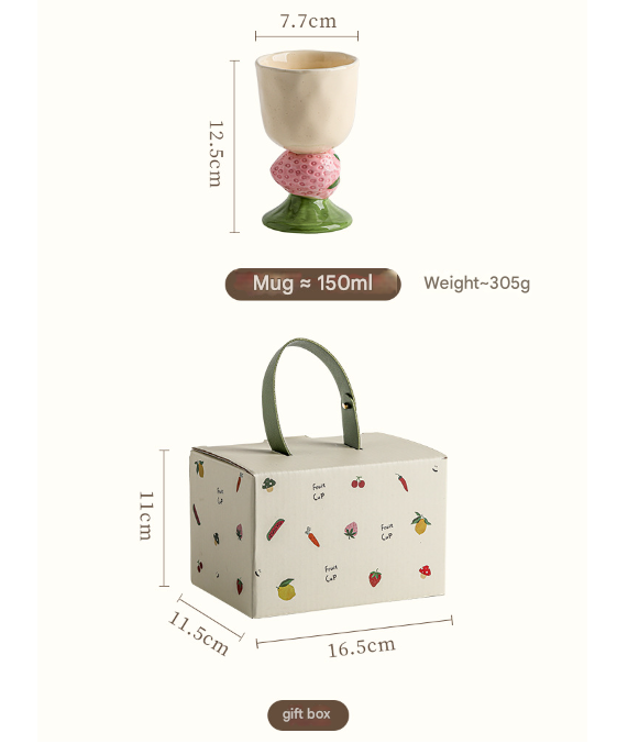 Red Whimsical Strawberry Stem Ceramic Goblet - 150ml Hand-Painted Strawberry Design, Unique Coffee & Drinkware Gift with Box 5