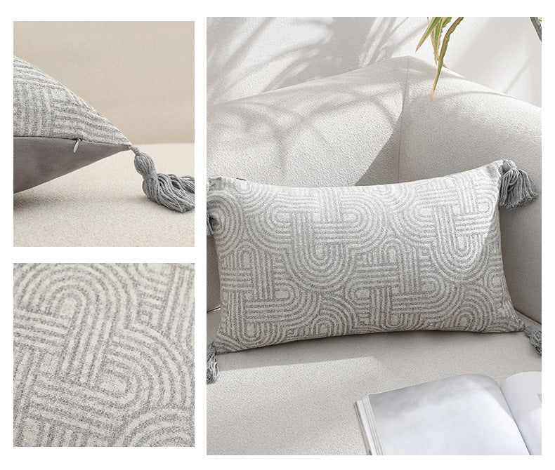 Grey Chic Geometric Jacquard Cushion Covers with Tassels - Set of 2, Plush Blend for Sofa & Bed Decor (45x45cm, Insert Not Included) 5