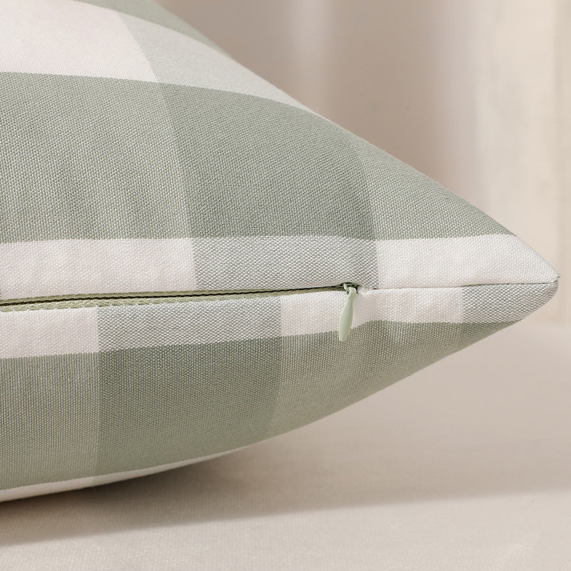 Green Small Plaid Pattern Set of 2 Decorative Cushion Covers - 45x45cm, Soft Polyester (Inserts Not Included) 3