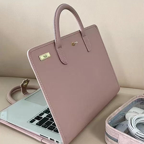 Chic Pink 14-Inch Laptop Handbag - PU Leather Sleeve with Carry Handles & Cooling Vents 3