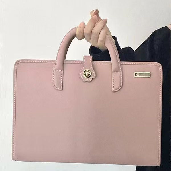 Chic Pink 14-Inch Laptop Handbag - PU Leather Sleeve with Carry Handles & Cooling Vents 4