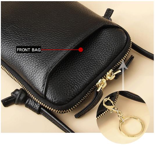 Black Premium Leather Mini Crossbody Phone Bag - Stylish Multi-Pocket Organizer for Women 5