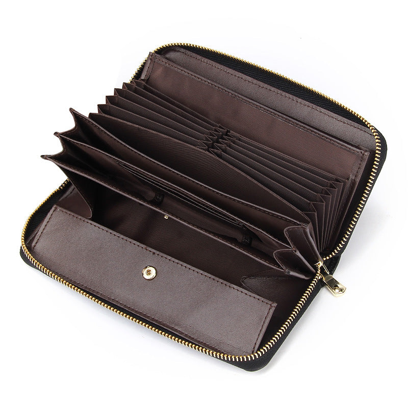 Wine Red Premium Genuine Leather RFID Blocking Long Wallet - Unisex Multi-Card Organizer Clutch with Zip-Around Closure 3