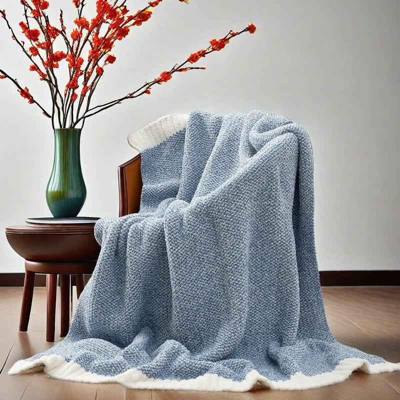 Blue and White Plush Chenille-Knit Throw Blanket - Soft Cozy Polyester for Bed & Sofa | Textured Two-Tone Design (127x153cm) 4