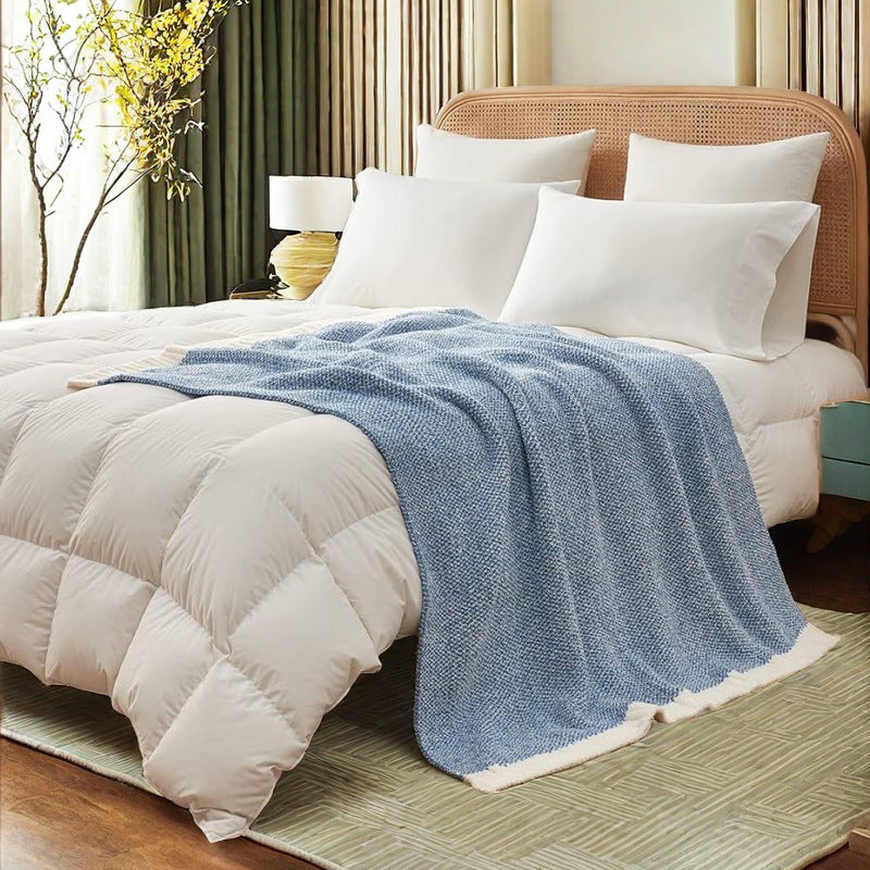 Beige and White Plush Chenille-Knit Throw Blanket - Soft Cozy Polyester for Bed & Sofa | Textured Two-Tone Design (127x153cm) 3