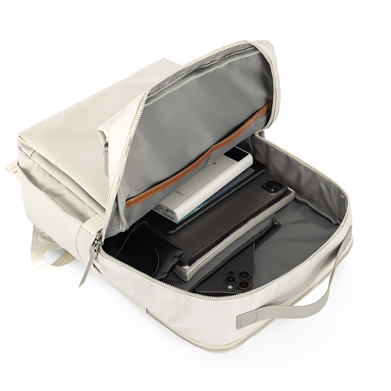 Beige Slim Minimalist Laptop Backpack - Shockproof & Anti-Theft Design, Travel-Friendly with Luggage Strap, Water-Resistant 8