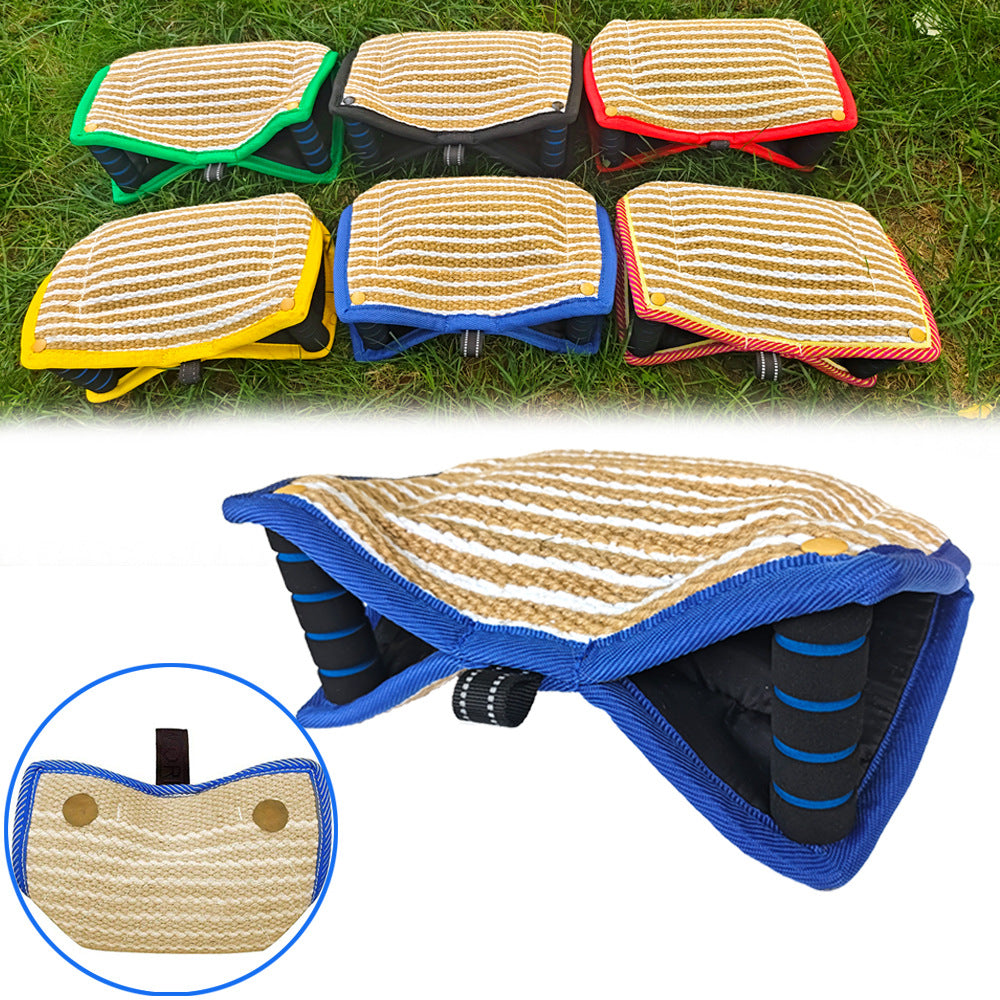 Green and Khaki Heavy Duty Jute Dog Bite Pillow - Professional Training Tug Toy with 3 Handles for Schutzhund, K9, Agility & Bite Work