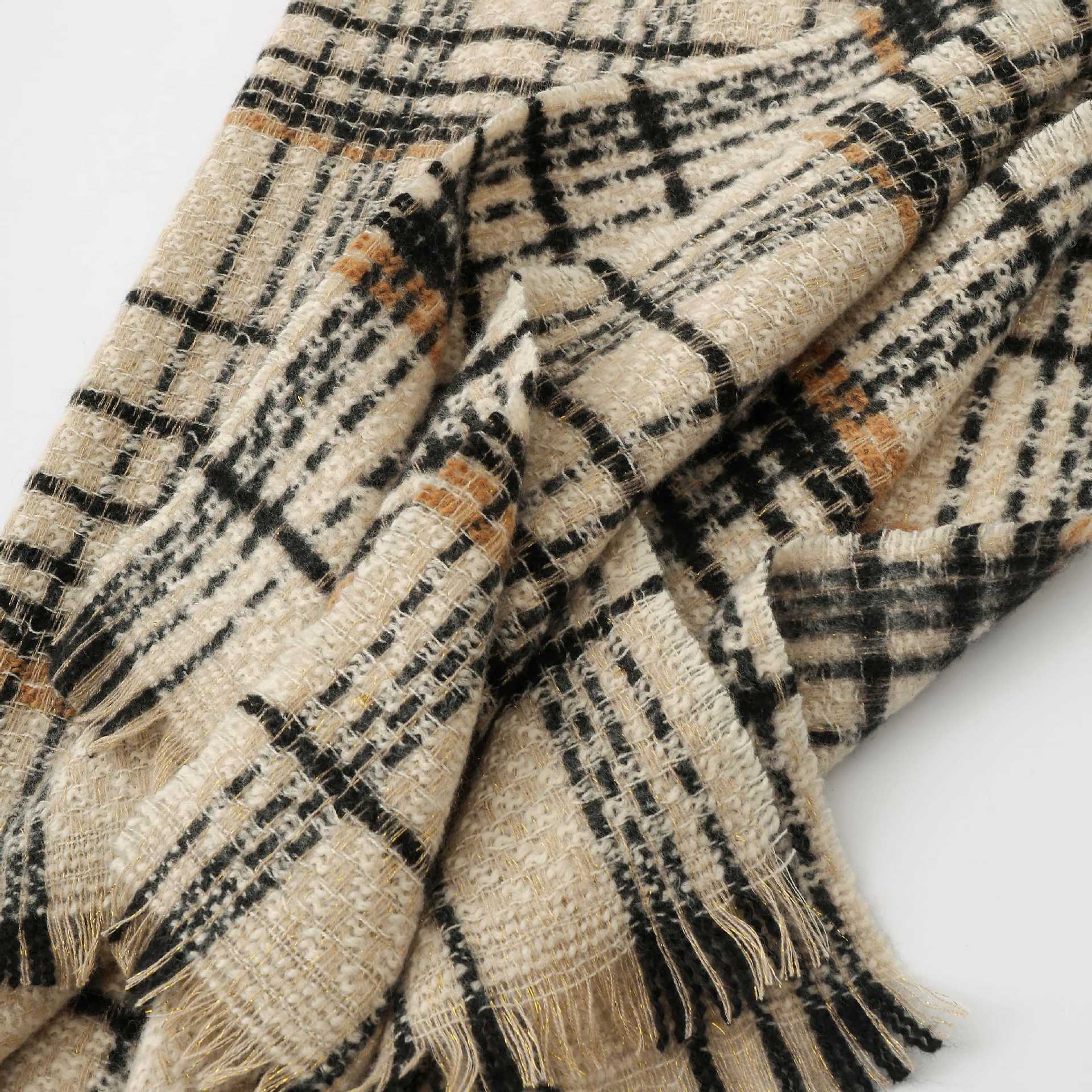 Black Chic Plaid Winter Scarf - Large Soft Polyester Shawl Wrap with Tassels, Korean Inspired Fashion 7
