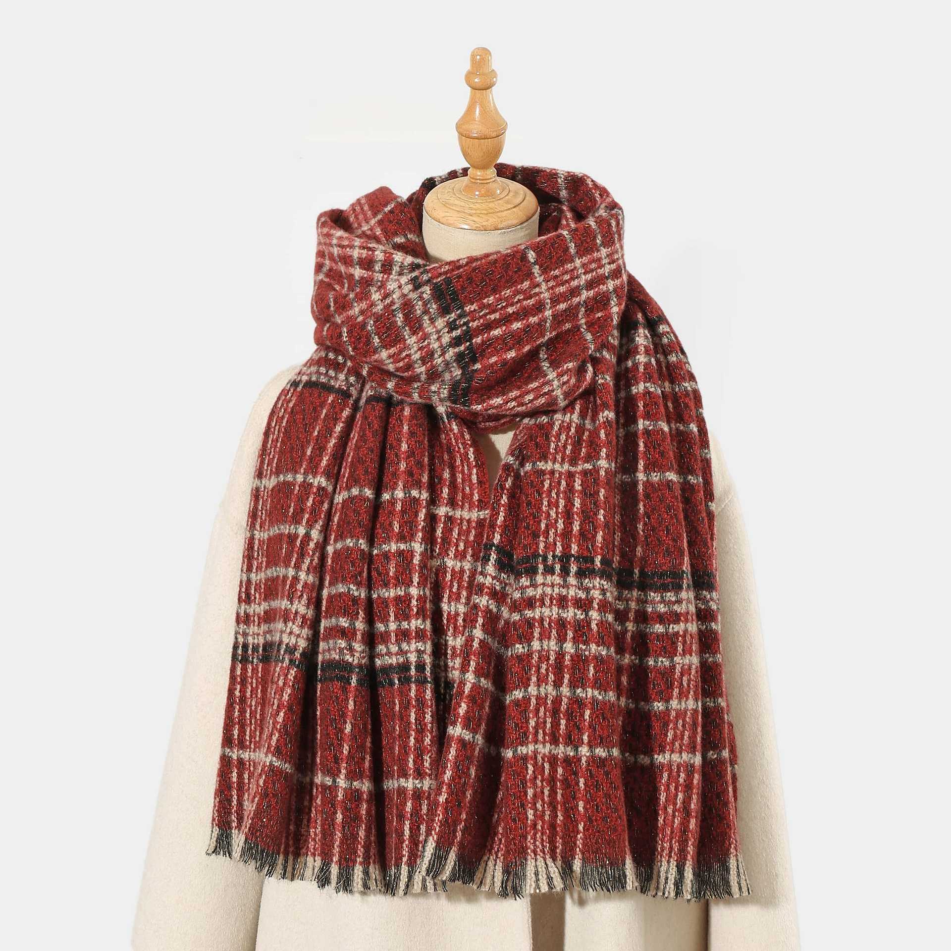 Red Chic Plaid Winter Scarf - Large Soft Polyester Shawl Wrap with Tassels, Korean Inspired Fashion