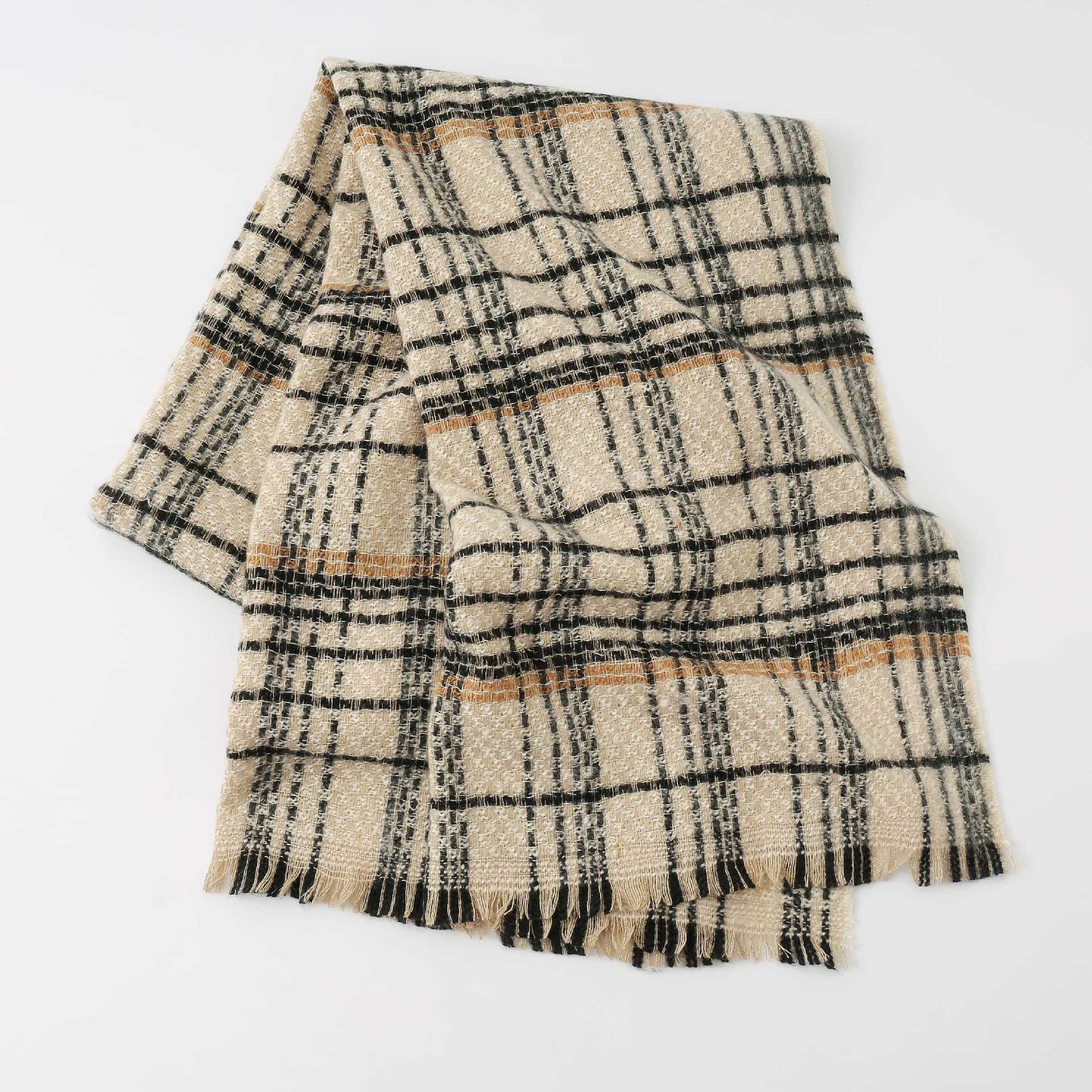 Coffee Chic Plaid Winter Scarf - Large Soft Polyester Shawl Wrap with Tassels, Korean Inspired Fashion 6