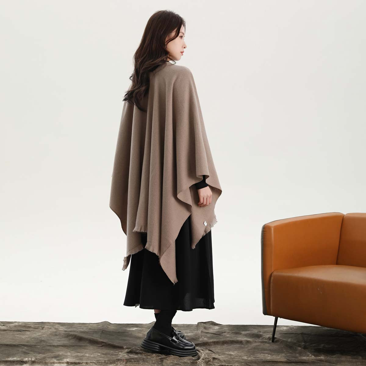 Dark Green Elegant Soft Knit Poncho Cape - Warm Autumn Winter Shawl Wrap with Side Tie, Thick & Luxurious Feel 4