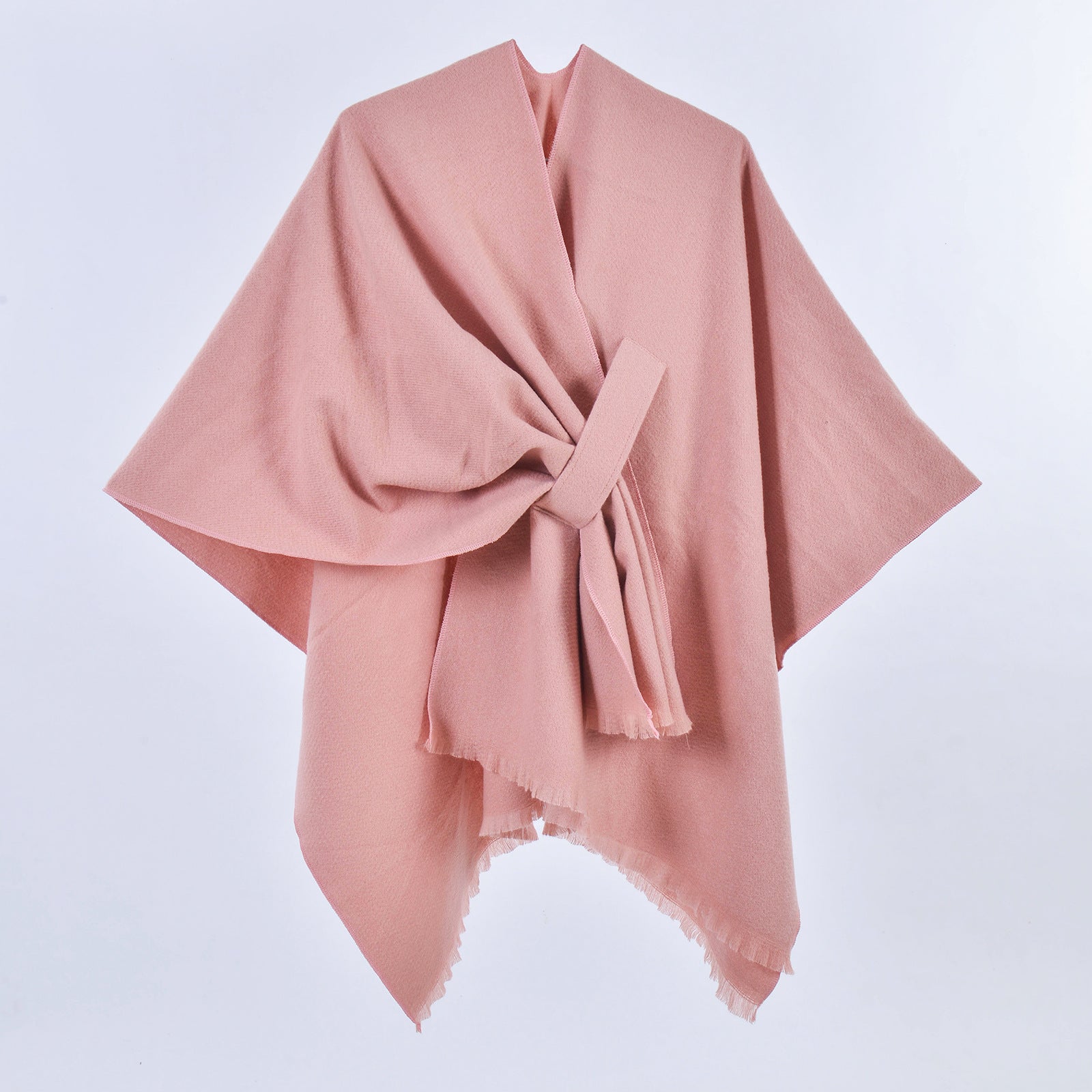 Pink Elegant Soft Knit Poncho Cape - Warm Autumn Winter Shawl Wrap with Side Tie, Thick & Luxurious Feel