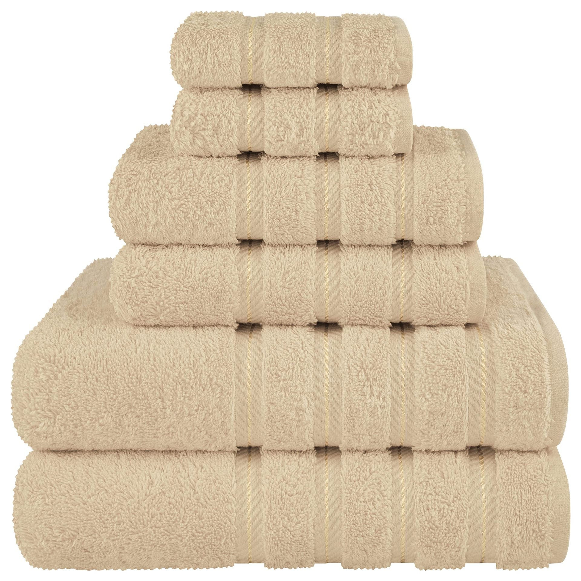 Khaki Luxury 6-Piece Combed Cotton Towel Bale Set - Ultra Soft & Absorbent Bath, Hand, Face Towels