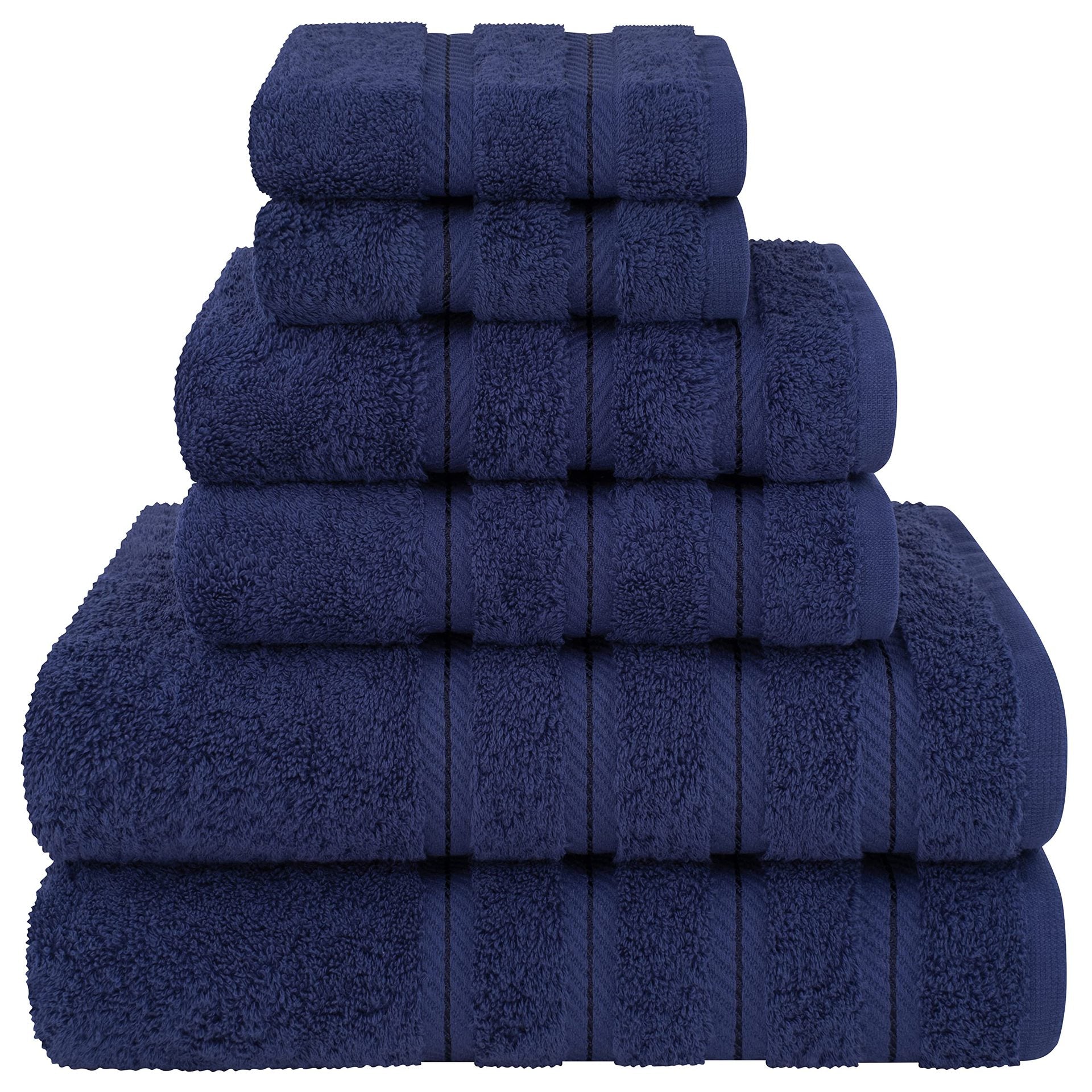 Dark Blue Luxury 6-Piece Combed Cotton Towel Bale Set - Ultra Soft & Absorbent Bath, Hand, Face Towels