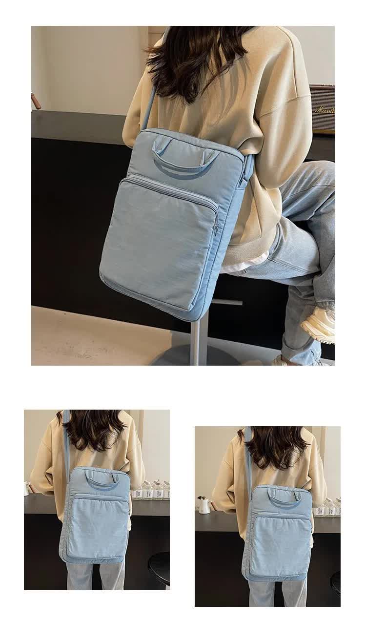 Beige Lightweight Nylon Vertical Crossbody Tote Bag - Casual Shoulder Bag with Adjustable Strap & Pockets 7