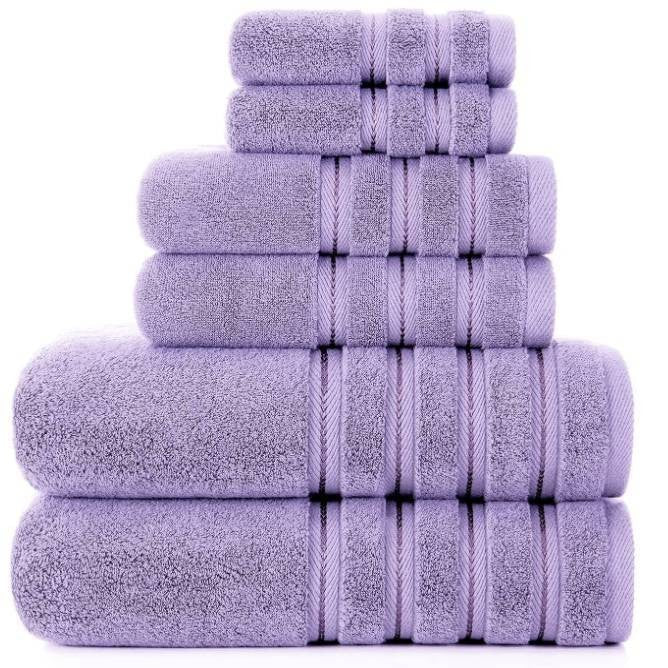 Purple Luxury 6-Piece Combed Cotton Towel Bale Set - Ultra Soft & Absorbent Bath, Hand, Face Towels