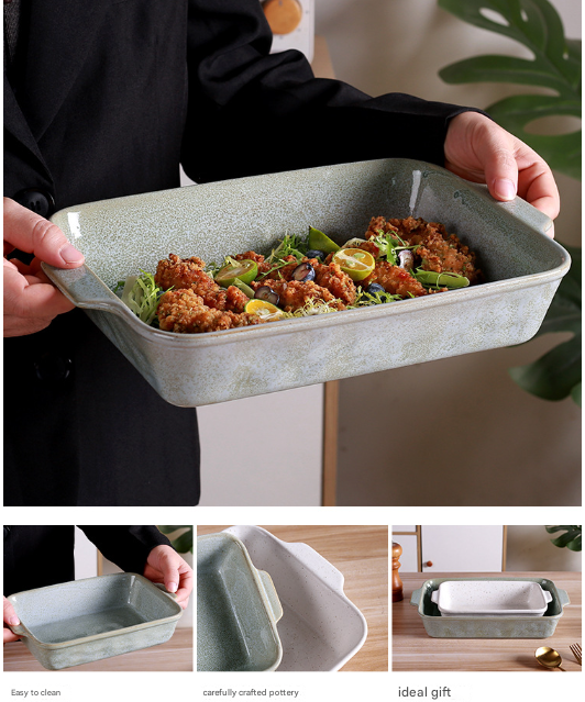 White Elegant Speckled Ceramic Rectangular Baking Dish - 800ML Oven & Microwave Safe Casserole Pan with Handles 4