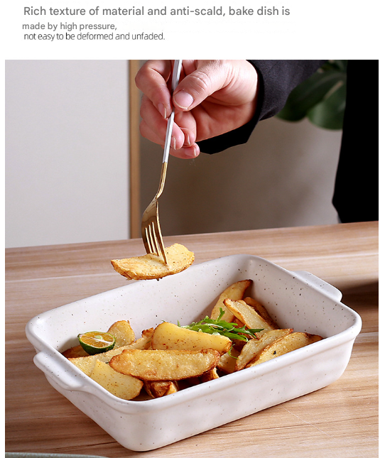 Green Elegant Speckled Ceramic Rectangular Baking Dish - 800ML Oven & Microwave Safe Casserole Pan with Handles 3