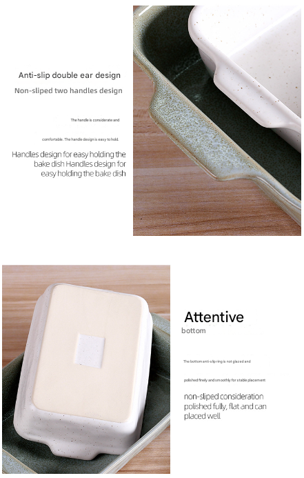 Green Elegant Speckled Ceramic Rectangular Baking Dish - 800ML Oven & Microwave Safe Casserole Pan with Handles 5
