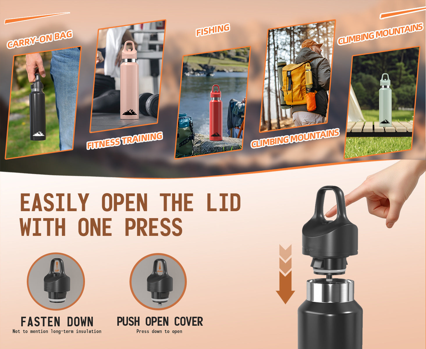 Yellow 480ml Insulated Stainless Steel Water Bottle - Leakproof One-Click Lid Thermal Flask for Hot & Cold Drinks 4