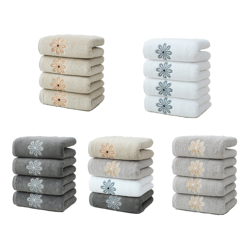 White 4-Pack Elegant Green Floral Embroidered Cotton Hand Towels - Ultra Soft & Absorbent