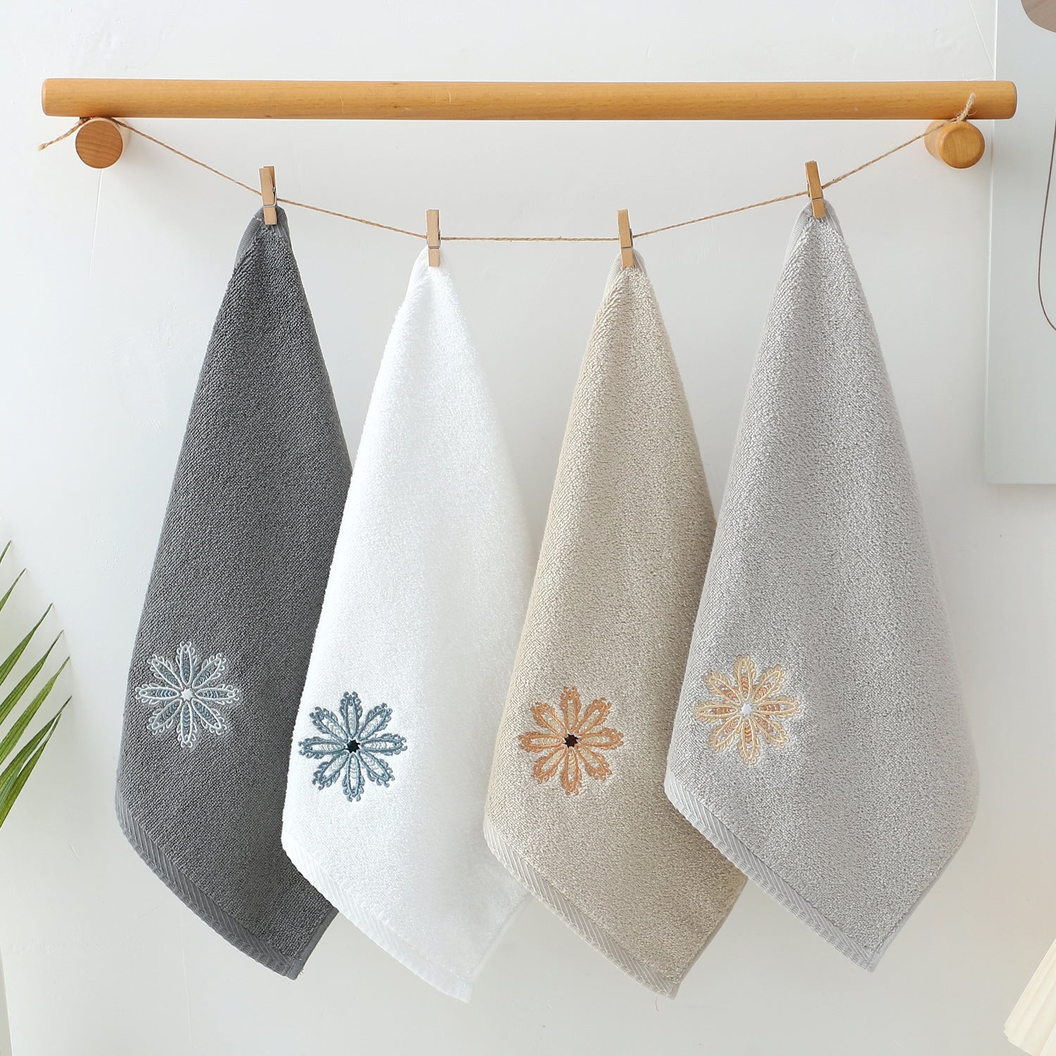Grey 4-Pack Elegant Glod Floral Embroidered Cotton Hand Towels - Ultra Soft & Absorbent 3