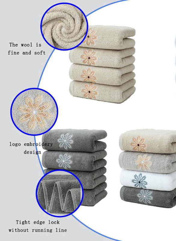 Grey 4-Pack Elegant Glod Floral Embroidered Cotton Hand Towels - Ultra Soft & Absorbent 8