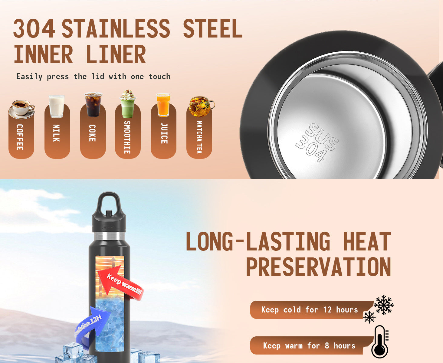 Yellow 680ml Insulated Stainless Steel Water Bottle - Leakproof One-Click Lid Thermal Flask for Hot & Cold Drinks 5