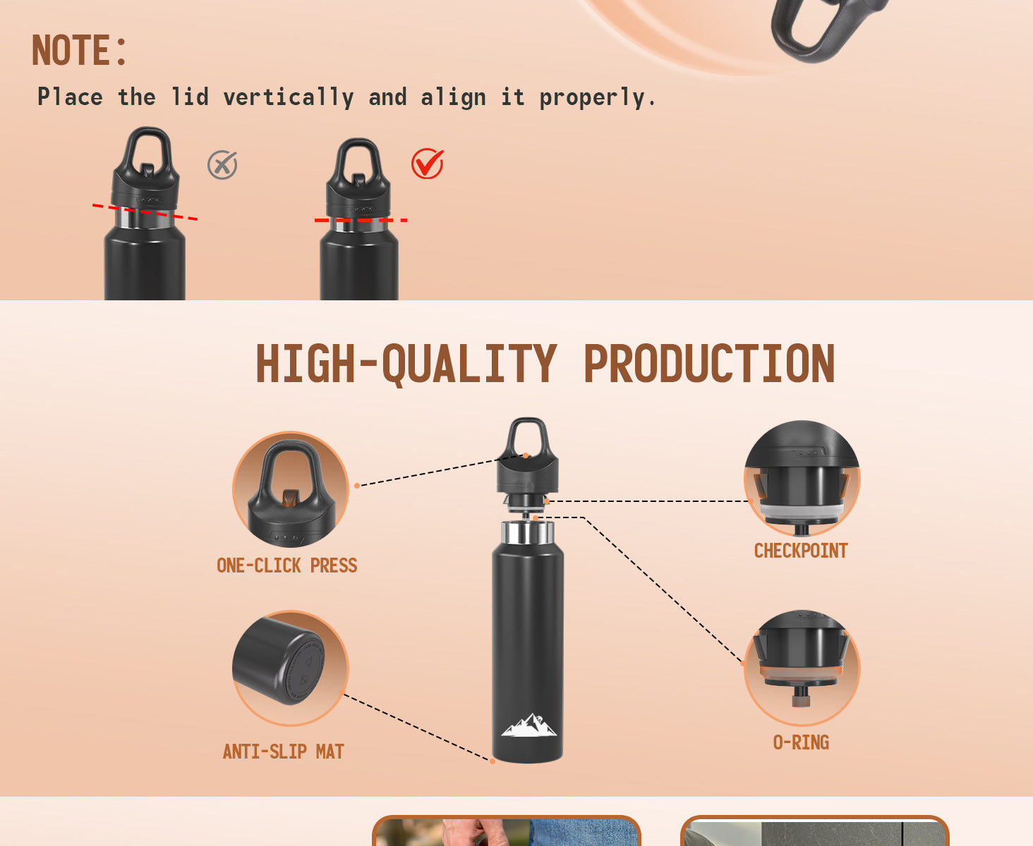 Black 680ml Insulated Stainless Steel Water Bottle - Leakproof One-Click Lid Thermal Flask for Hot & Cold Drinks 7