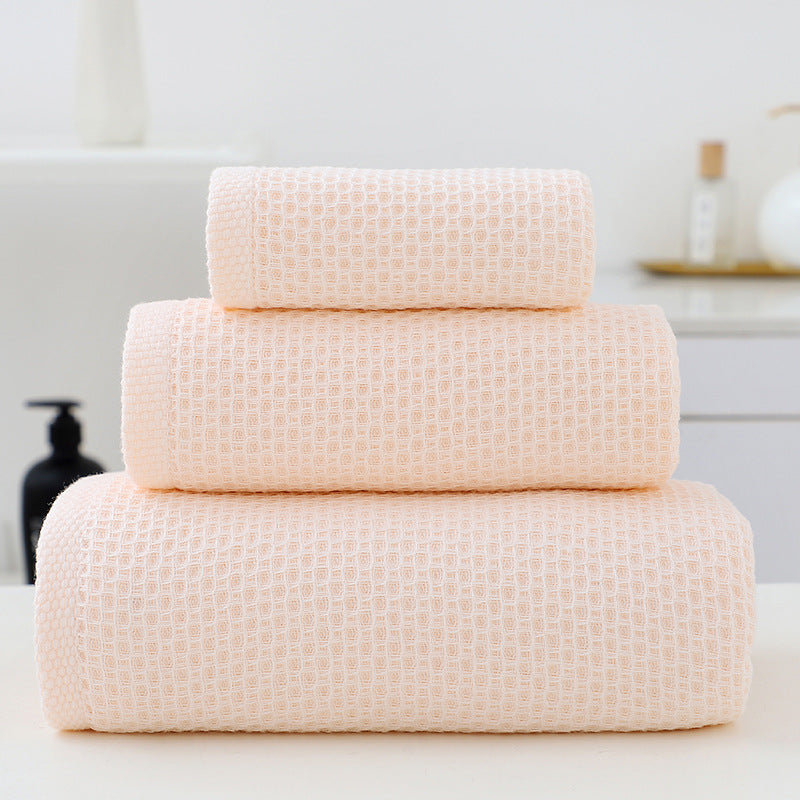 Light Pink Premium 3-Piece Waffle Weave Cotton Towel Set - Lightweight, Quick-Dry & Absorbent - Bath, Hand, Face Cloth