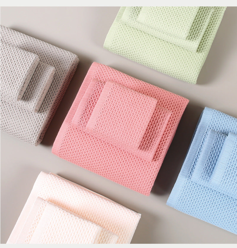 Blue Premium 3-Piece Waffle Weave Cotton Towel Set - Lightweight, Quick-Dry & Absorbent - Bath, Hand, Face Cloth 3