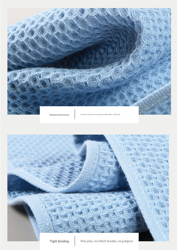 Blue Premium 3-Piece Waffle Weave Cotton Towel Set - Lightweight, Quick-Dry & Absorbent - Bath, Hand, Face Cloth 7