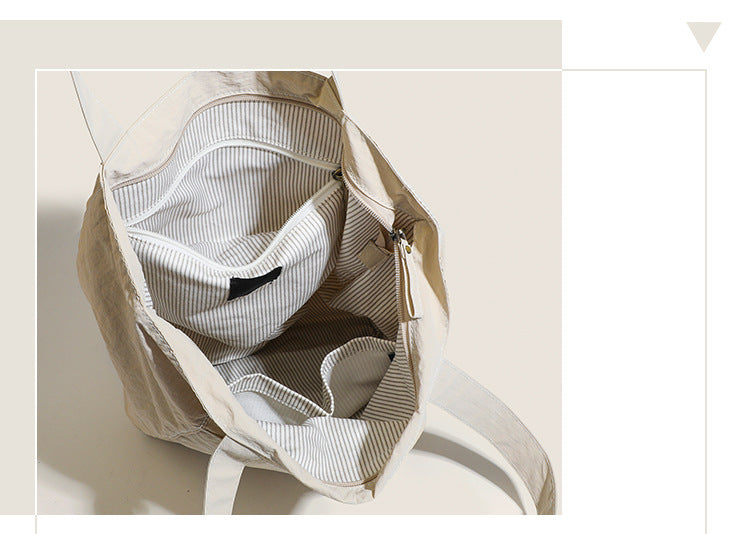 Beige Chic Lightweight Canvas Blend Tote Bag - Stylish Large Capacity Shoulder Bag for Women, Perfect for Commute & Daily Use 3
