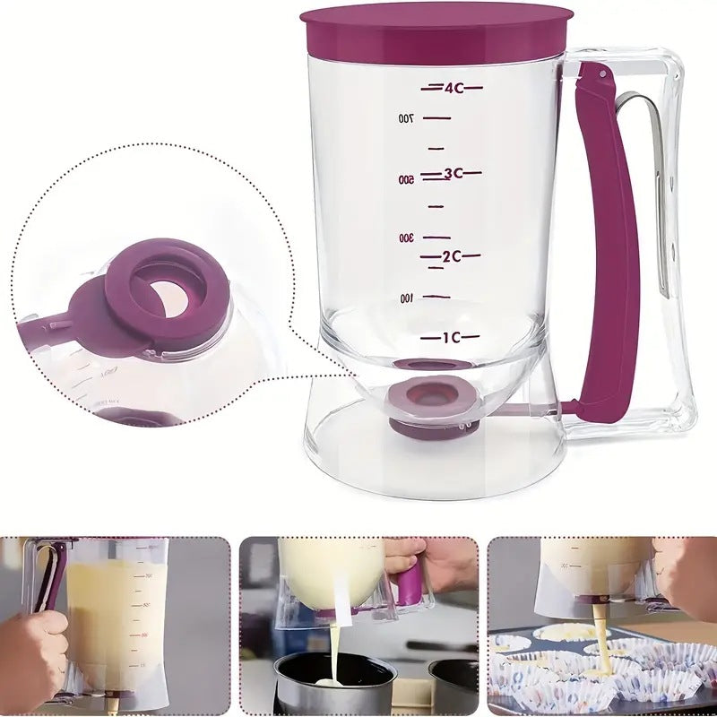 Red Precision Batter Dispenser with Measurement Marks - 900ml Easy Pour for Pancakes, Cupcakes & Waffles 4