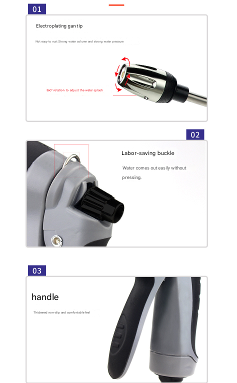 Black and Grey Heavy Duty Long Wand Garden Hose Nozzle - High Pressure Water Spray Gun with Adjustable Patterns for Car Wash, Plants & Cleaning 4